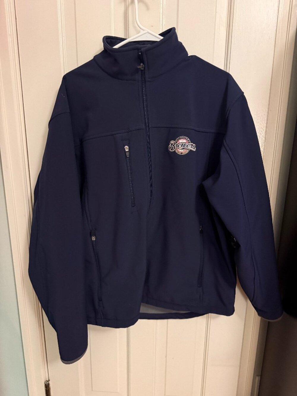 Milwaukee Brewers Men's Full Zip Jacket Large | Tri Mountain Navy Retro Script M